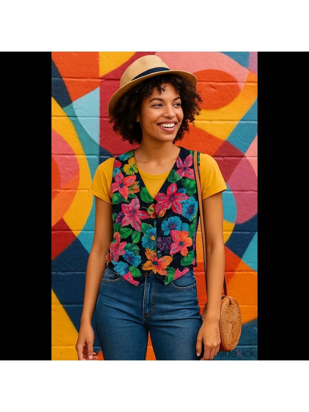 Retro 80's/90's Floral Beaded Multicolor Vest